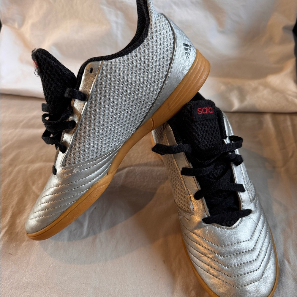Adidas Kids Silver Black Indoor Soccer Cleats / Sneakers Sleek Design